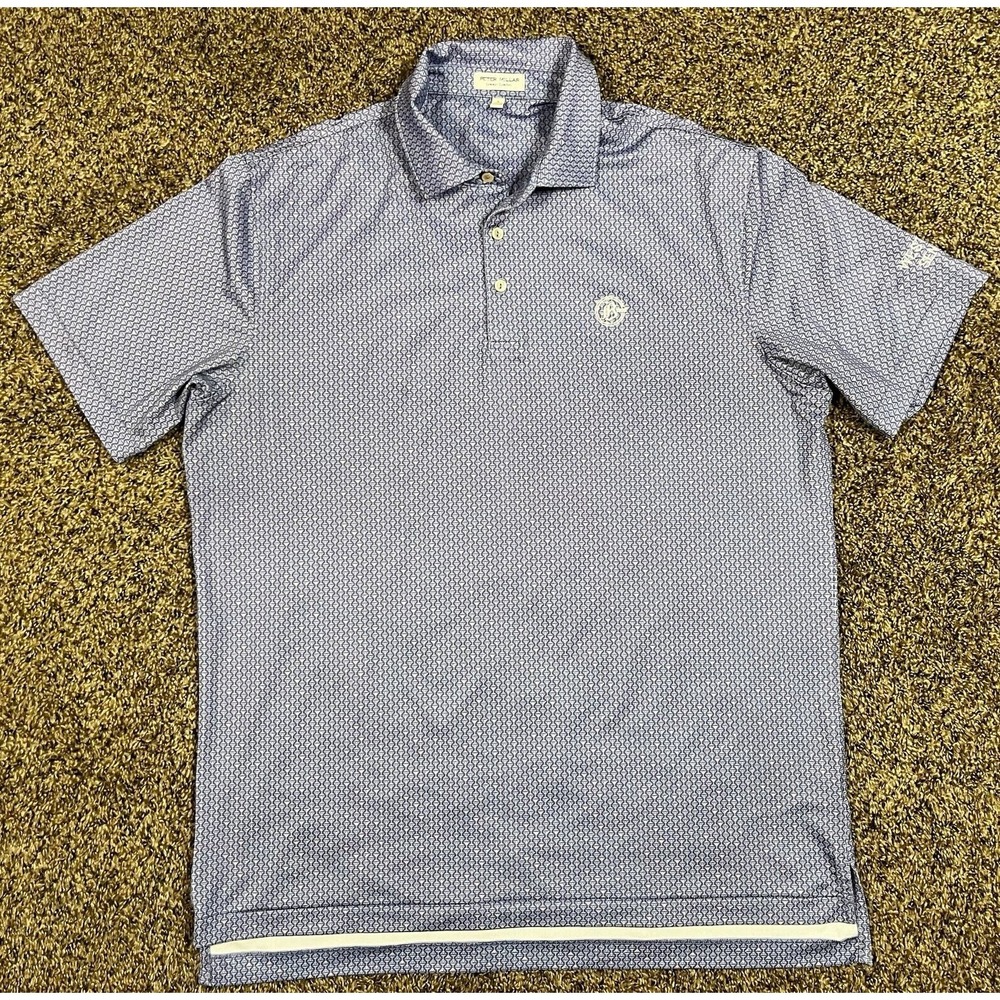Peter Millar Summer Comfort Polo Sz Large Blue Cocktail Print Performance Golf
